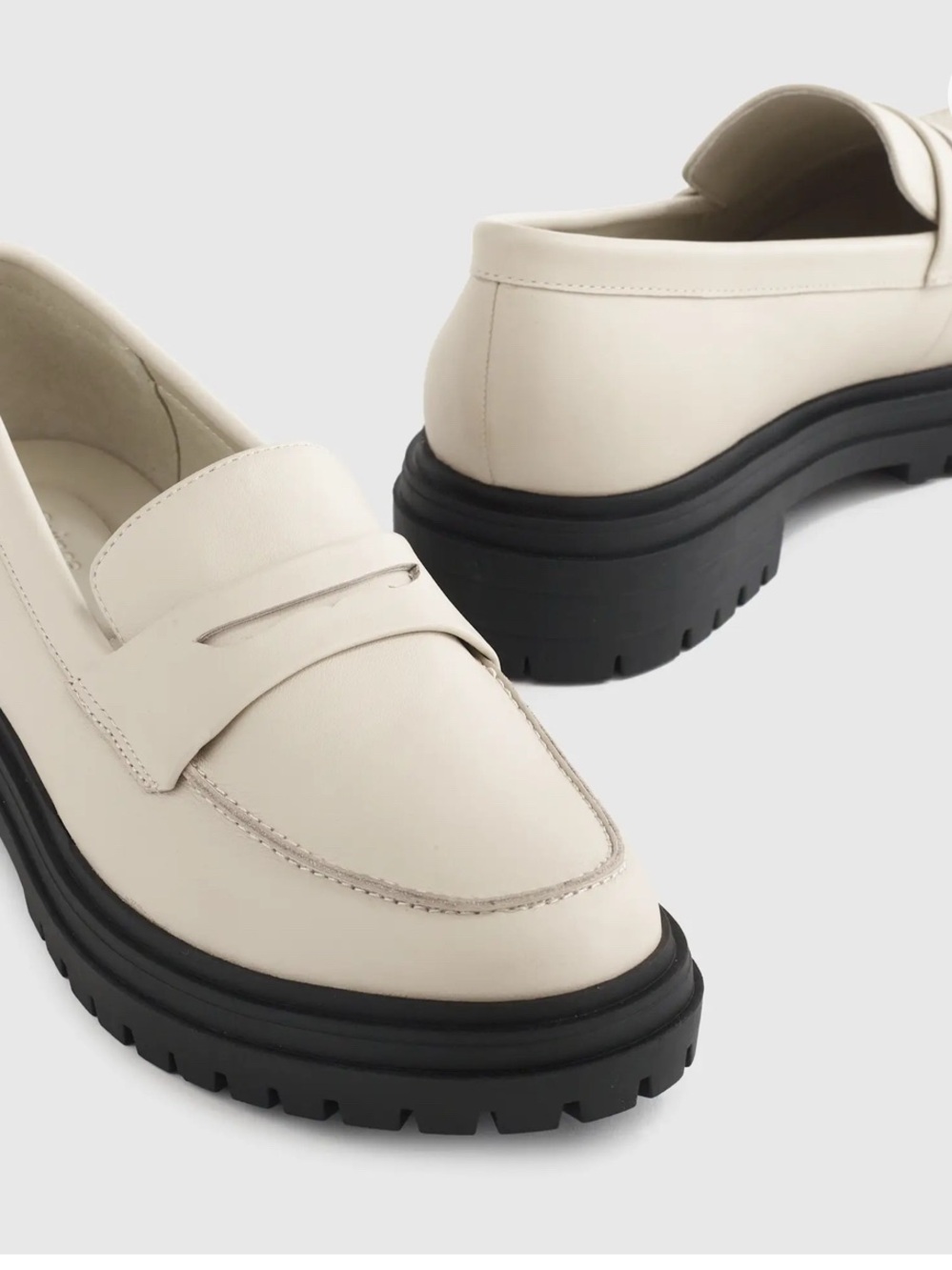 Quince Cream Leather Lug-Sole Penny Loafers